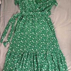 Green Floral Wrap Dress